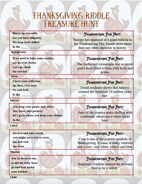 It's perfect for a play date or a party. Free Printable Thanksgiving Riddle Treasure Hunt: 18 Mix ...