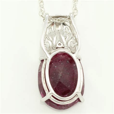 Vintage 925 Sterling Silver Grossular Ruby Oval Diamond Pendant