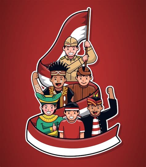 Premium Vector Illustration Of Indonesian Cultural People With Flag