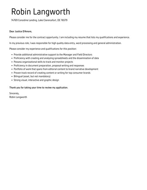 Contract Cover Letter Velvet Jobs