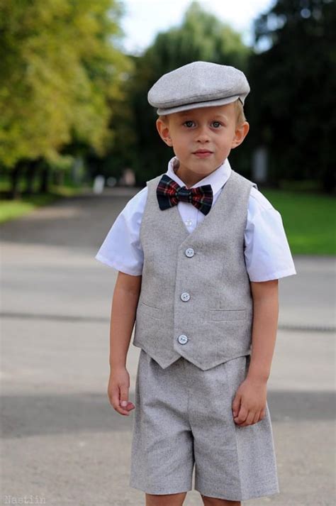 Toddler Ring Bearer Outfit Baby Boy Dress Clothes Grey Hat Vest And
