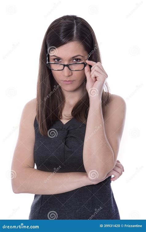 Nosy Young Business Woman Looking At Details Stock Photo Image Of