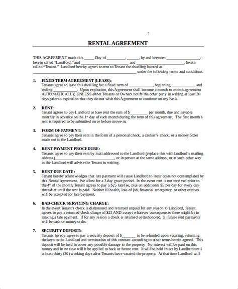 month to month rental agreement free template