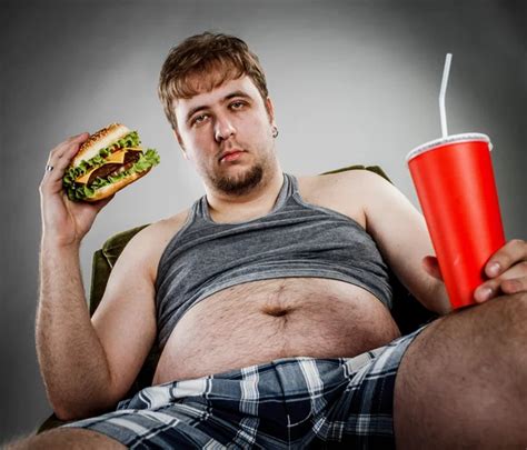 Fat Man Eating Hamburger Stock Image Everypixel