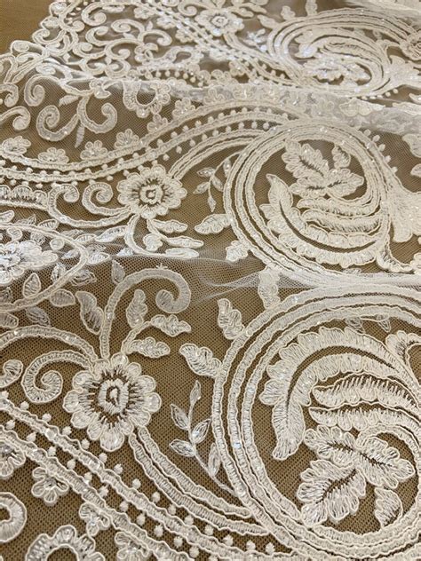 Exquisite Ivory Bridal Lace Fabric With Sequins Alencon Lace Etsy Canada
