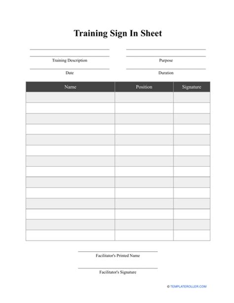Training Sign In Sheet Template Download Printable Pdf Templateroller