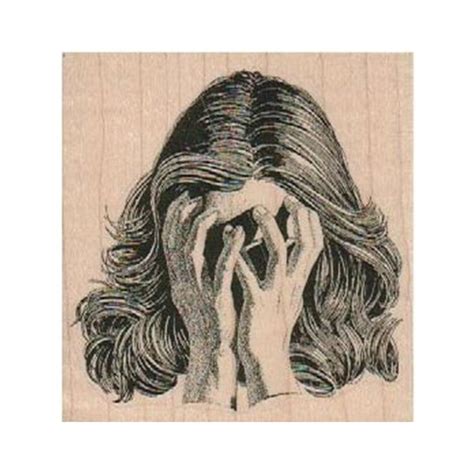 Woman Covering Face With Hands RUBBER STAMP Crying Lady Stamp Scared