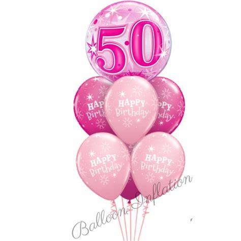 50th Birthday Pink Starburst Bubble Balloon Bouquet