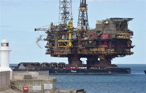 North Sea Oil Platform The Brent Bravo Transported On A Barge