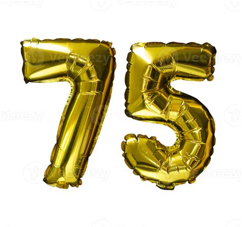 Free 75 Golden Number Helium Balloons Isolated Background Realistic