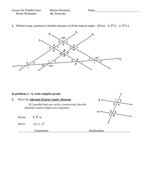 Parallel Lines Proof Worksheet