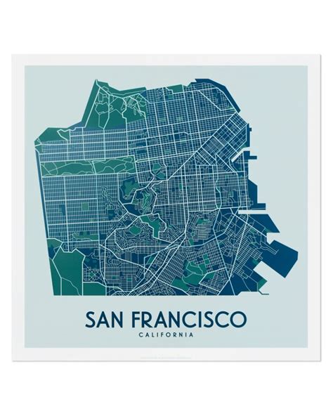 San Francisco Street Map X White Green Print