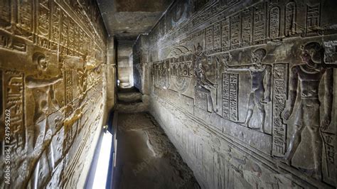 Egypt Dendera Temple Hathor Ancient Images On The Walls Of The Underground Room Great Menate
