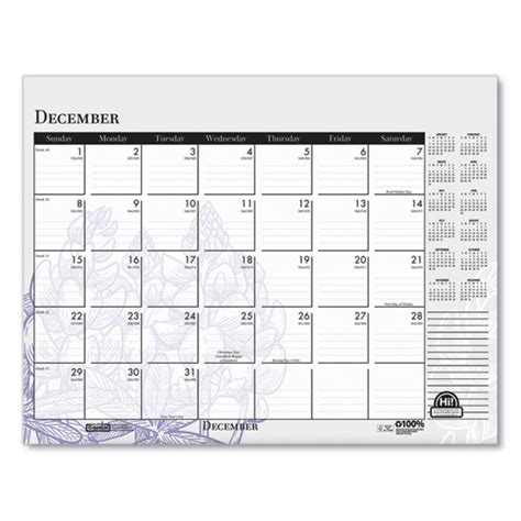 Recycled Desk Pad Calendar Wild Flowers Artwork 22 X 17 White Sheets