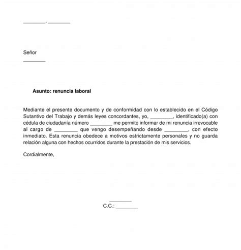 Carta De Renuncia Modelo Ejemplo Word Y Pdf