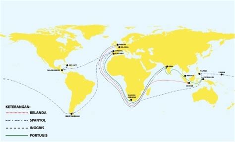 Christophorus columbus dari lisbon berlayar kearah barat menyeberangi samudra atlantik. Rute Perjalanan Bangsa Barat Ke Indonesia / Gambar Peta ...