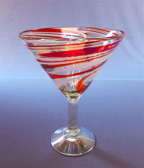 Red And White Swirl Martini 12oz Mexican Blown Glass
