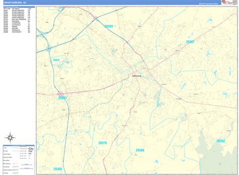 Spartanburg South Carolina Wall Map Basic Style By Marketmaps Mapsales