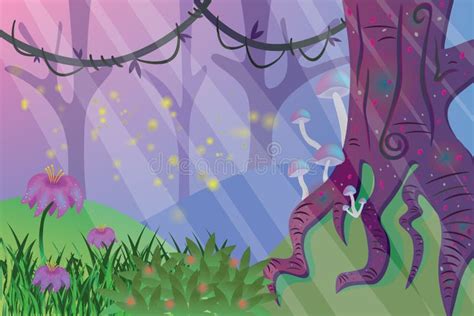 Enchanted Forest With Mushrooms Stock Illustration Illustration Of