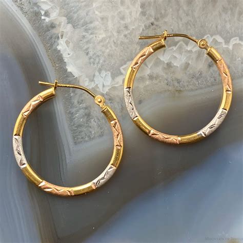 14k Tri Color Gold 34 Hoop Earrings For Women 09 Grams And123 Mm Ebay