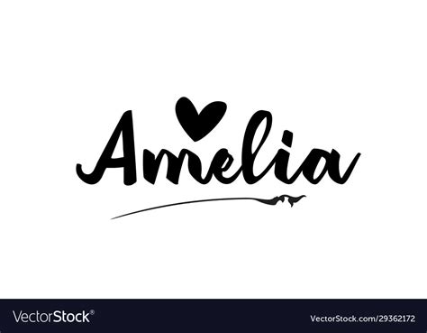 Amelia Name Text Word With Love Heart Hand Vector Image