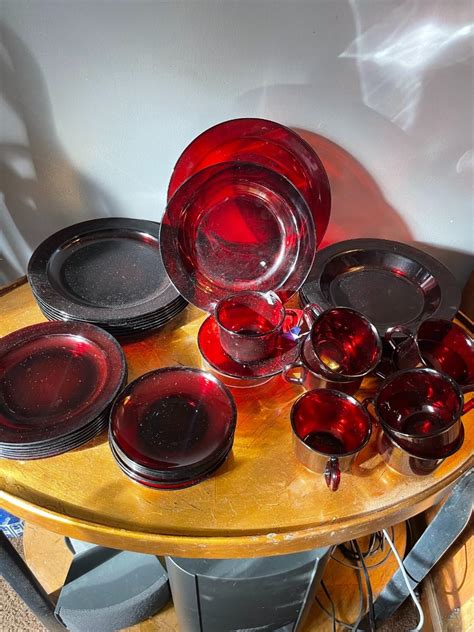 40pc Set Vintage Red Glass Dishes