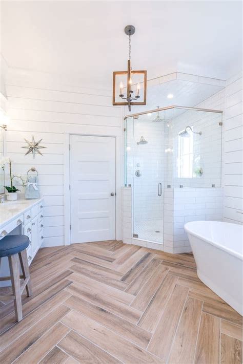 Herringbone Wood Tile Bathroom