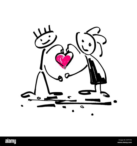 Dibujo Dibujo Doodle Derechos Stick Figura Par En Amor Imagen Vector De