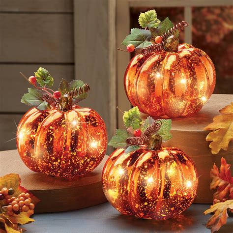 Lighted Harvest Pumpkin Set Fall Home Decor 3 Pc Collections Etc