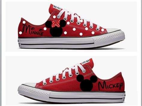 Converse Hand Painted With Mickey And Minnie Mouse Design Etsy