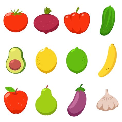 Verduras Y Frutas Vector Conjunto De Dibujos Animados Aislado Vector