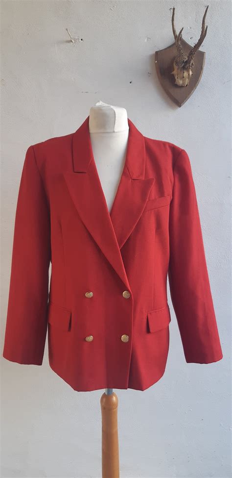 Vintage Red Jacket Blazer By St Michael With Brass Embossed Etsy Uk