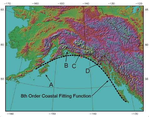 Topographical Map Of Southern Alaska The Dashed Line Is The Coastal
