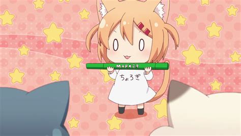 An Anime Character Holding A Pencil In Front Of Her Face With Stars On
