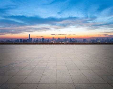 Empty Floor With City Skyline Stock Image Image Of Landscape Road