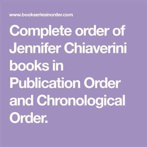 Complete Order Of Jennifer Chiaverini Books In Publication Order And