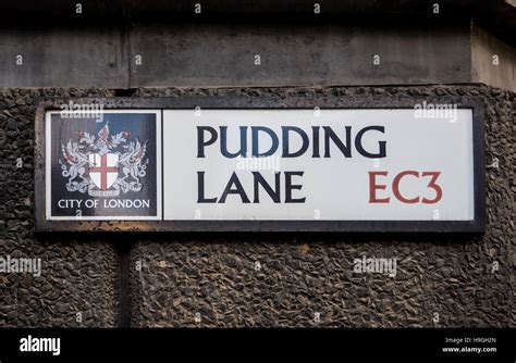 Pudding Lane Street Name Sign In London Uk Where The Fire Of London
