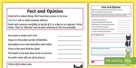 Fact Or Opinion Activity Sheet Year Twinkl Twinkl