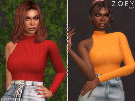 Zoey Asymmetric Knitted Top By Plumbobs N Fries At Tsr Sims 4 Updates