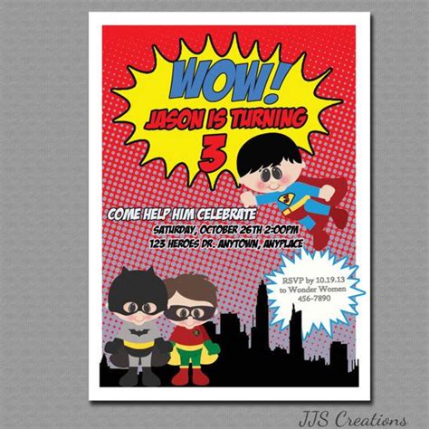 Superhero Birthday Invitation, Batman and Robin invitation, Superman Birthday Invitation ...