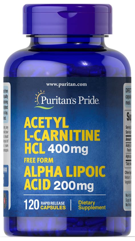 Acetyl L Carnitine 400 Mg With Alpha Lipoic Acid 200 Mg 120 Capsules