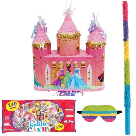 Metallic Gold Pull String Disney Princess Castle Pinata Kit With Candy