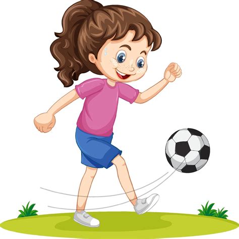Cute Girl Playing Football Cartoon Character Isolated 3234301 Vector