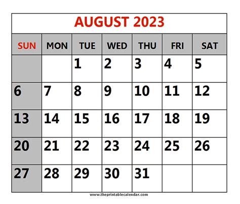 August 2023 Printable Calendars