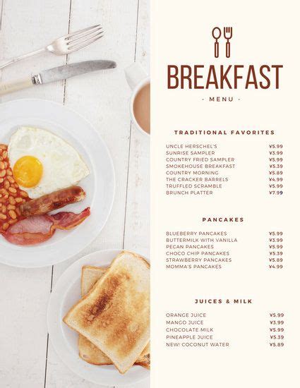Modern Continental Breakfast Menu Cafe Menu Design Food Menu Design