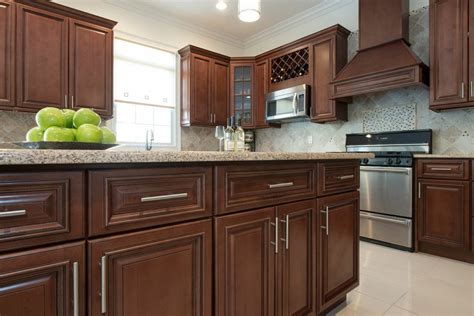 Kitchen cabinet makeover with only paint Kitchen Cabinets Dark Brown Cherry Wood Finish Brushed ...