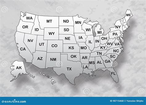 Poster Map Of United States Of America With State Names And Shadow On
