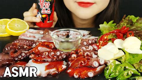 Asmr Chewy Parboiled Octopus Spicy Fire Sauce Eating Sounds