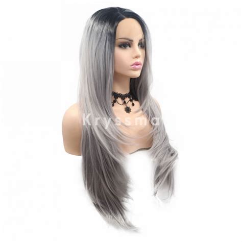 Ombre Grey Synthetic Lace Front Wigs Grey Natural Straight Wigs