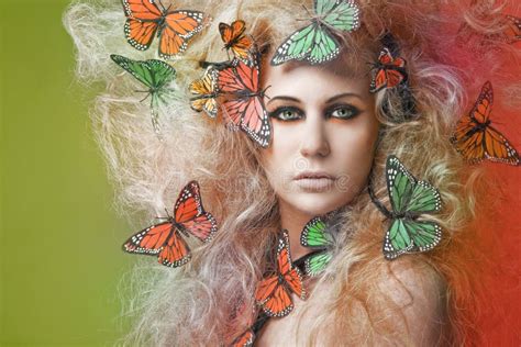 Young Beautiful Woman With Butterfly Stock Photo Image Of Buterfly